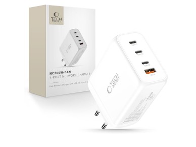 Tech-Protect NC200W-GaN 4-Port 200W Wall Charger - White Tech-Protect NC200W-GaN 4-Port 200W Wall Charger - White