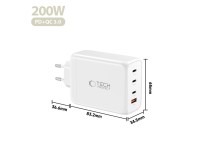 Carregador de parede Tech-Protect NC200W-GaN de 4 portas e 200 W - Branco Carregador de parede Tech-Protect NC200W-GaN de 4 portas e 200 W - Branco