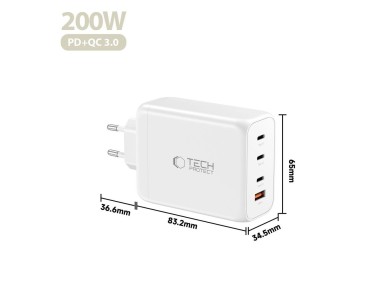 Tech-Protect NC200W-GaN 4-Port 200W Wall Charger - White Tech-Protect NC200W-GaN 4-Port 200W Wall Charger - White