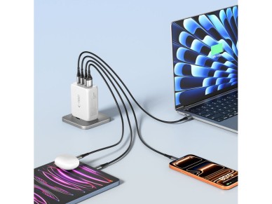 Tech-Protect NC200W-GaN 4-Port 200W Wall Charger - White Tech-Protect NC200W-GaN 4-Port 200W Wall Charger - White