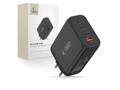 Tech-Protect NC240W-GaN 4-Port 240W Wall Charger - Black Tech-Protect NC240W-GaN 4-Port 240W Wall Charger - Black