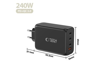Tech-Protect NC240W-GaN 4-Port 240W Wall Charger - Black Tech-Protect NC240W-GaN 4-Port 240W Wall Charger - Black