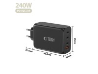 Cargador de pared Tech-Protect NC240W-GaN de 4 puertos y 240 W - Negro Cargador de pared Tech-Protect NC240W-GaN de 4 puertos y 240 W - Negro