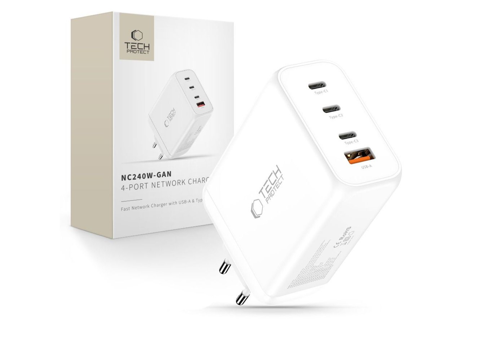 Tech-Protect NC240W-GaN 4-Port 240W Wall Charger - White