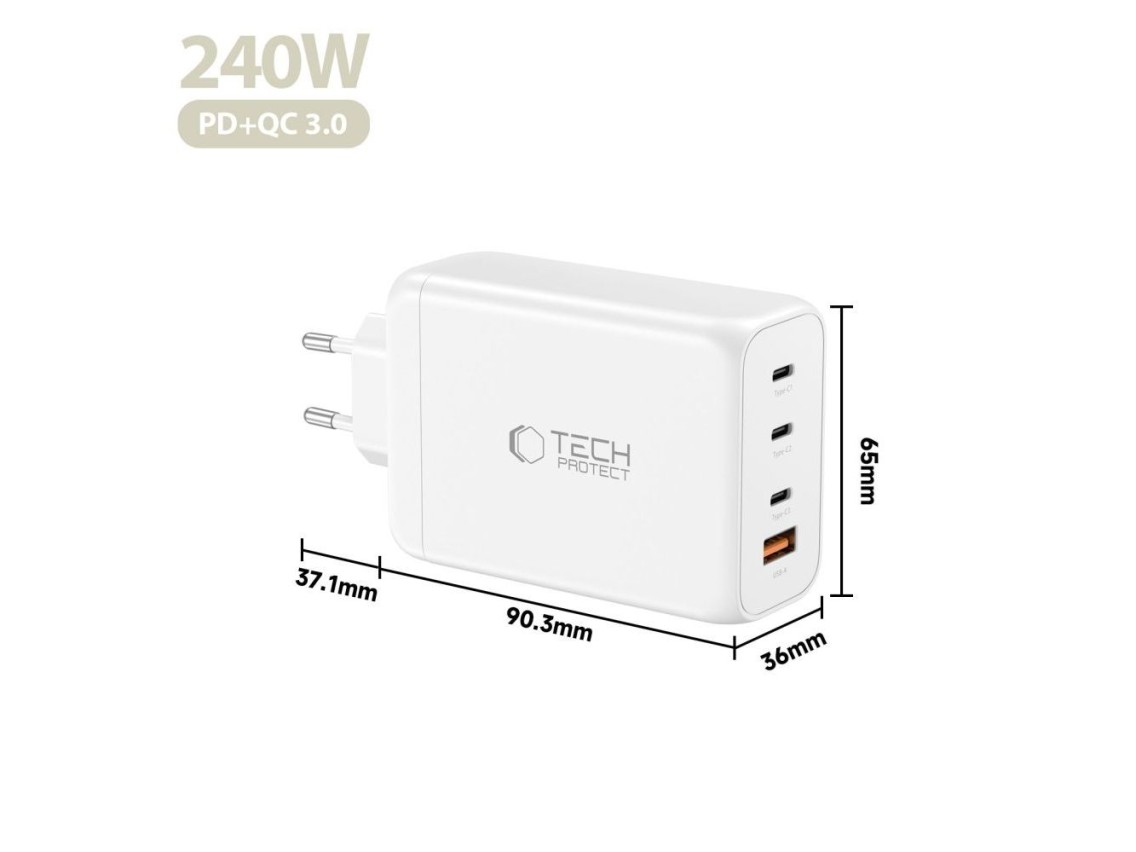 Tech-Protect NC240W-GaN 4-Port 240W Wall Charger - White