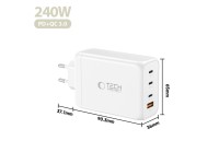 Tech-Protect NC240W-GaN 4-Port 240W Wall Charger - White Tech-Protect NC240W-GaN 4-Port 240W Wall Charger - White