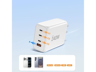Tech-Protect NC240W-GaN 4-Port 240W Wall Charger - White Tech-Protect NC240W-GaN 4-Port 240W Wall Charger - White