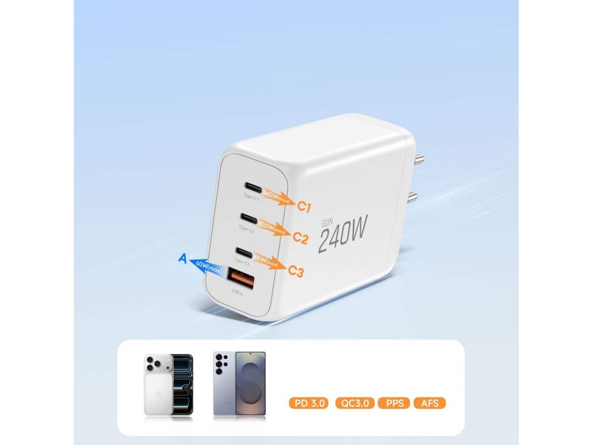 Tech-Protect NC240W-GaN 4-Port 240W Wall Charger - White