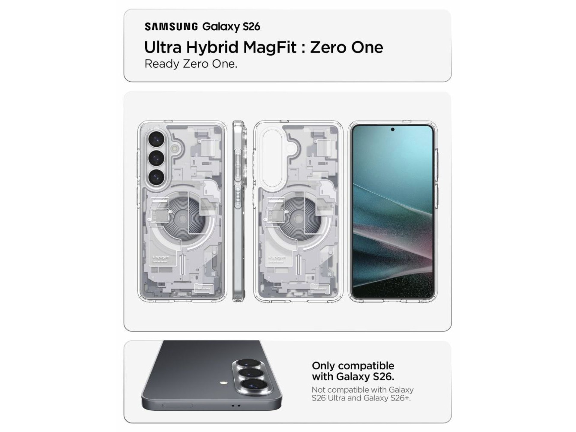 Funda Spigen Ultra Hybrid MagSafe para Samsung Galaxy S26 Zero One - Transparente y blanca