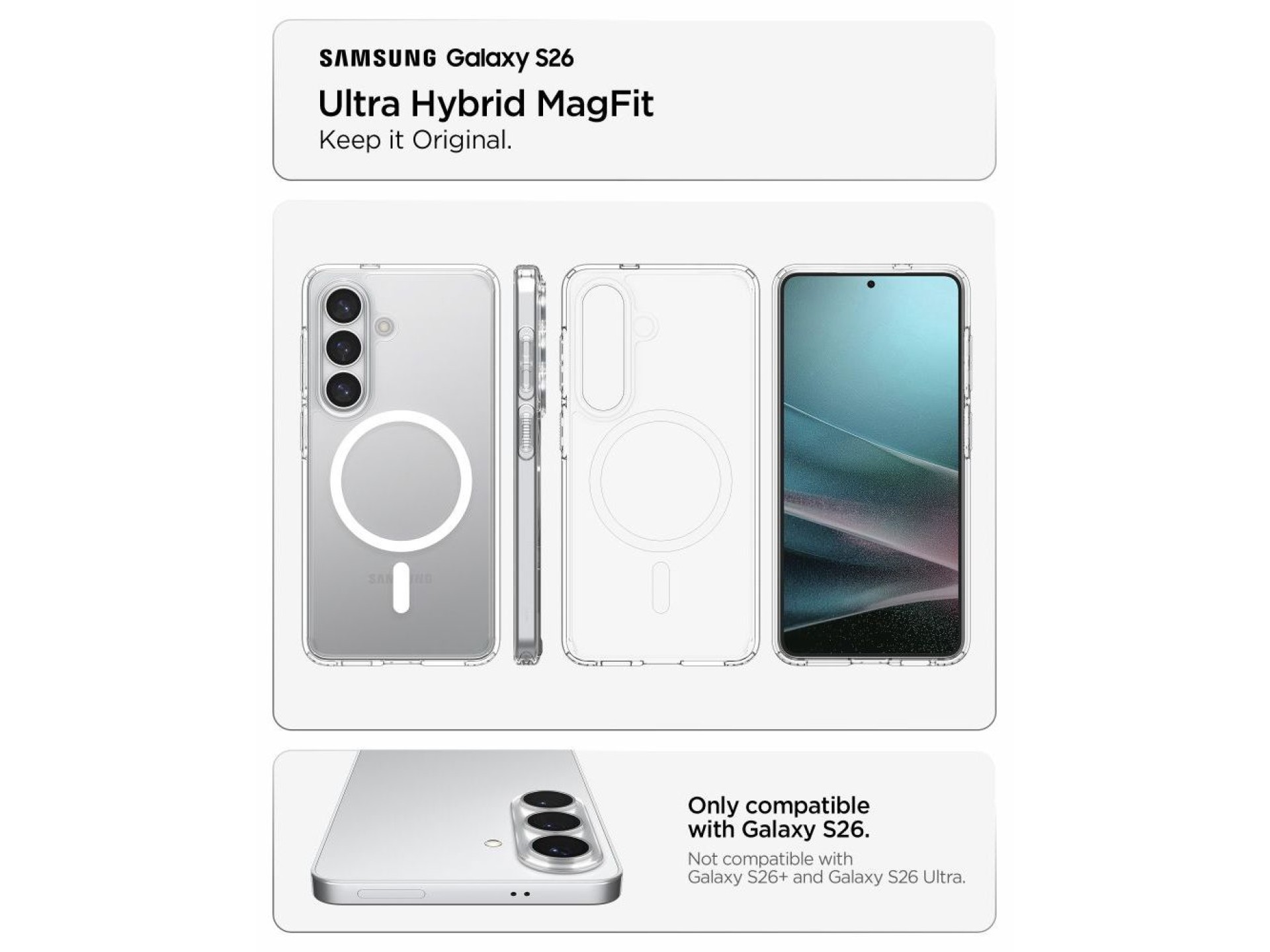 Capa Spigen Ultra Hybrid Mag MagSafe para Samsung Galaxy S26 - Transparente e Branca