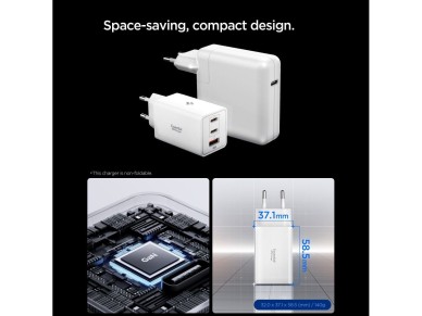 Spigen Essential EE673EU 3-port 67W wall charger - white Spigen Essential EE673EU 3-port 67W wall charger - white