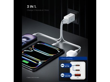 Spigen Essential EE673EU 3-port 67W wall charger - white Spigen Essential EE673EU 3-port 67W wall charger - white