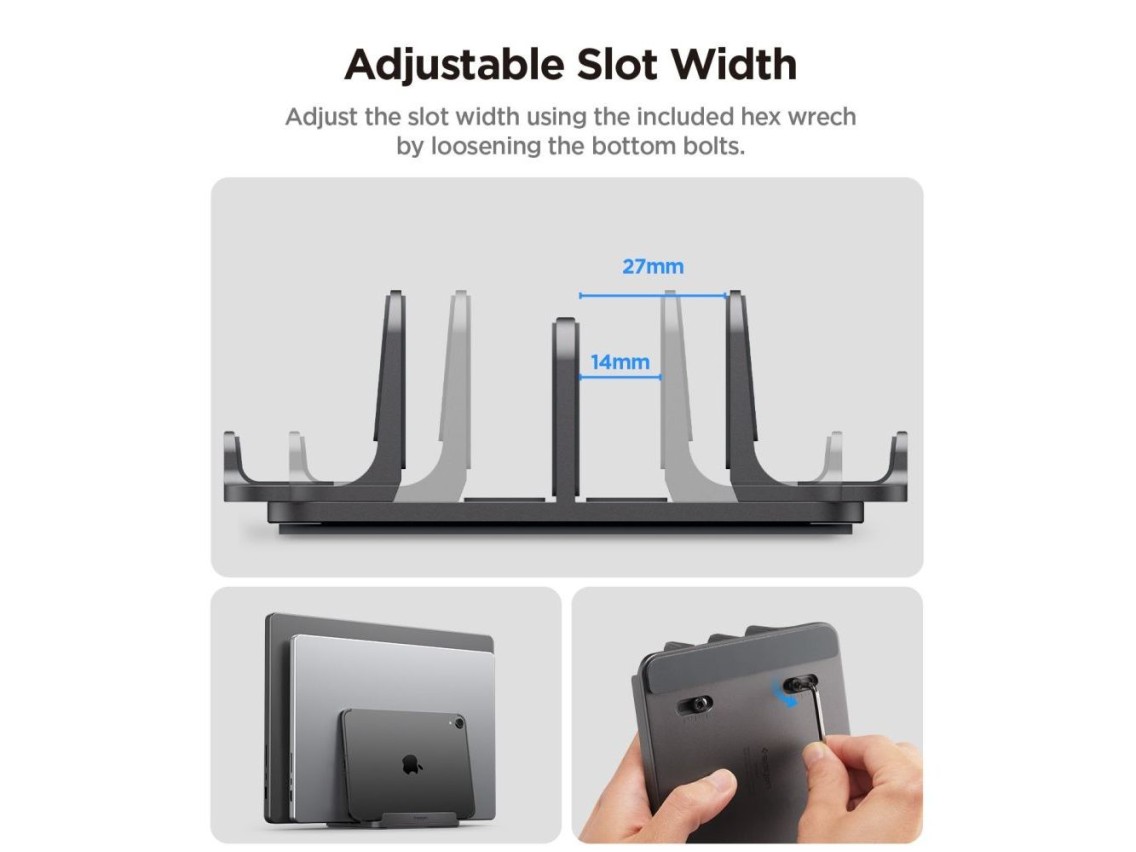 Organizador de mesa Spigen LD208S4 para laptops, tablets, smartphones e teclados - Cinza