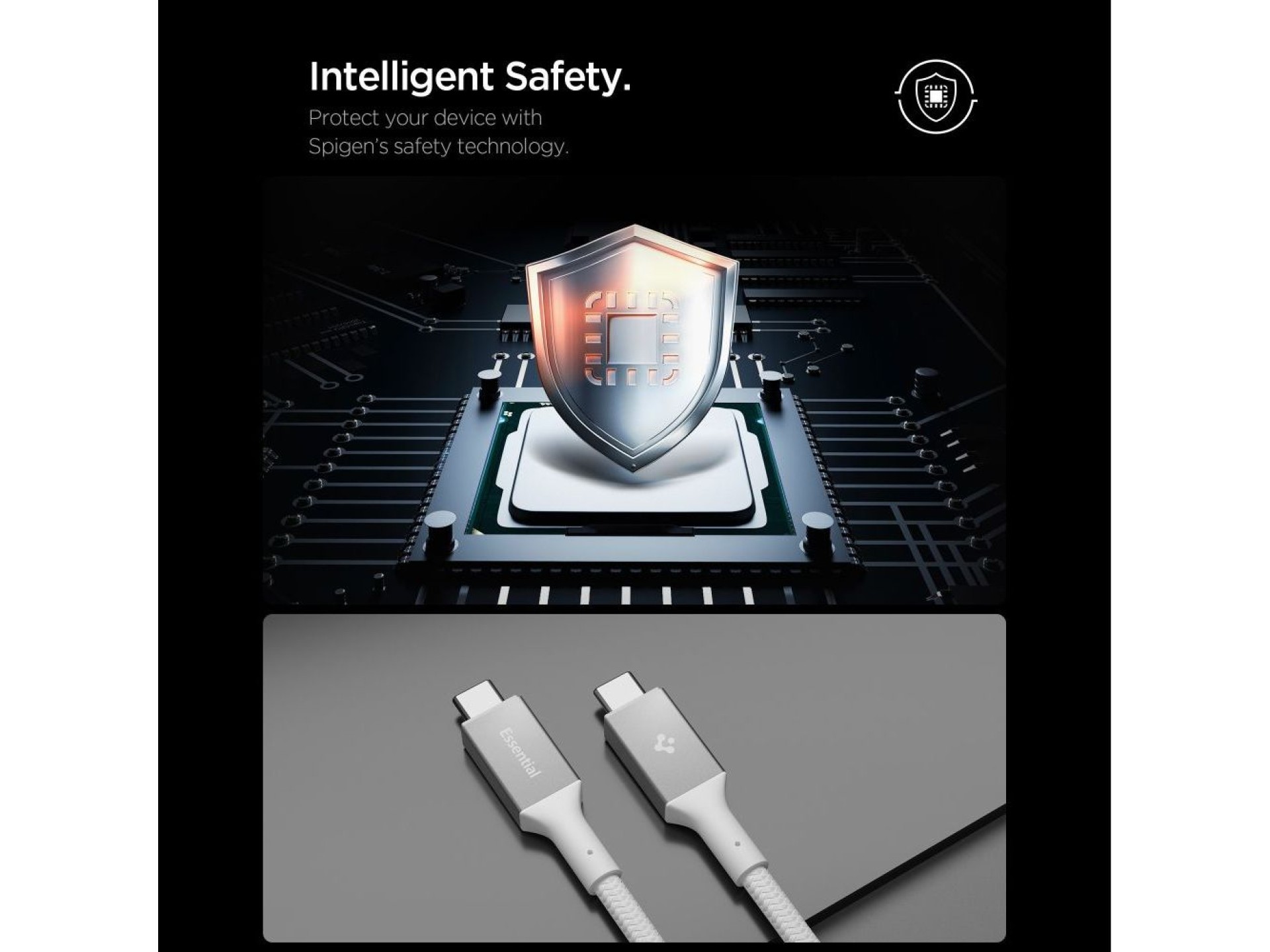 Cable USB-C/USB-C Spigen Essential EB24015CC de 240 W y 150 cm, color blanco