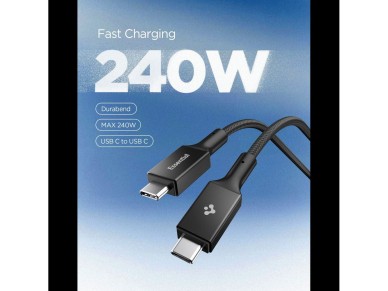 Cabo Spigen Essential EB24015CC USB-C / USB-C 240W 150cm - Preto Cabo Spigen Essential EB24015CC USB-C / USB-C 240W 150cm - Preto