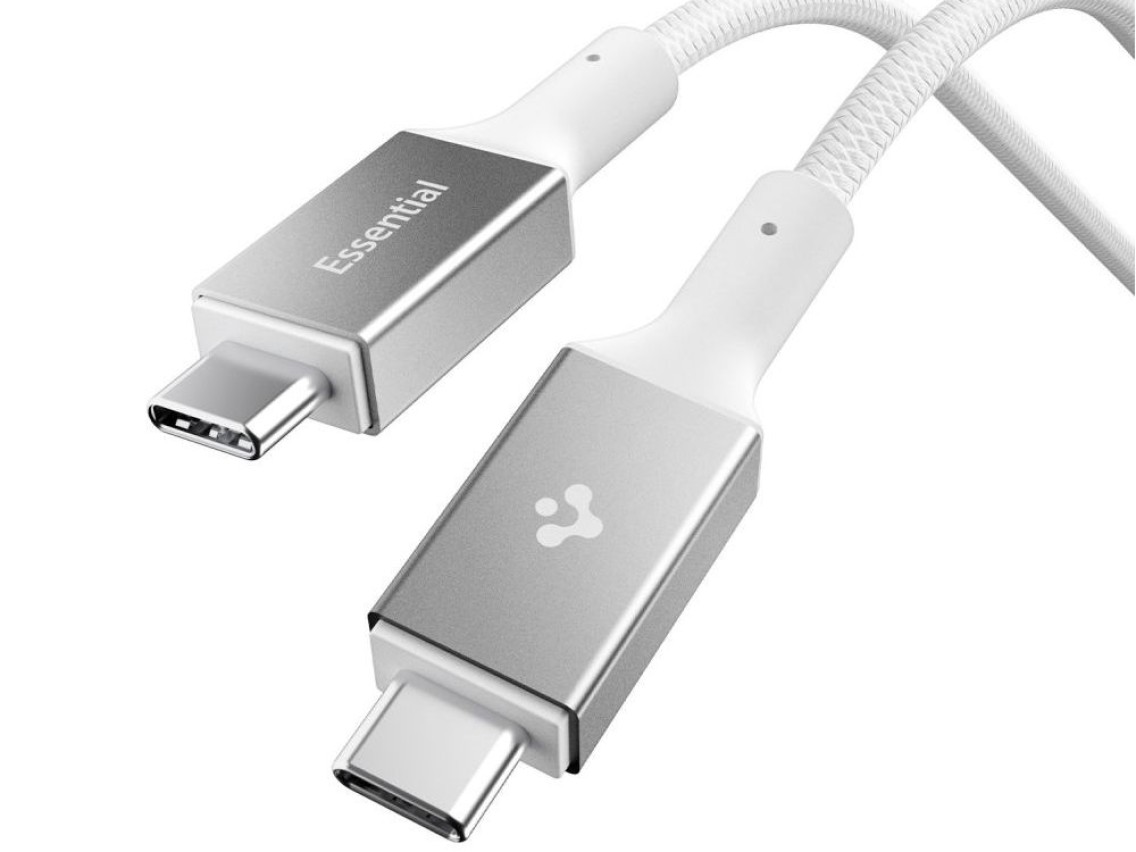 Cable USB-C/USB-C Spigen Essential EB24015CC de 240 W y 150 cm, color blanco