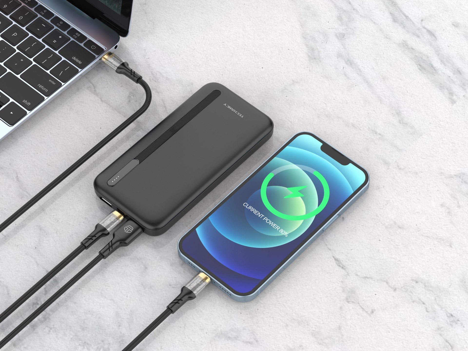 Techancy Power Bank 10000mAh Negro TF2775, ¡Carga rápida de 10 W para teléfonos inteligentes, tablet