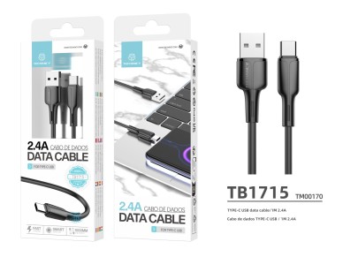 Techancy USB-Type-C Data Cable Black 1m TB1715, 2.4A Fast Charging, Supports Data Transfer, PVC Mate
