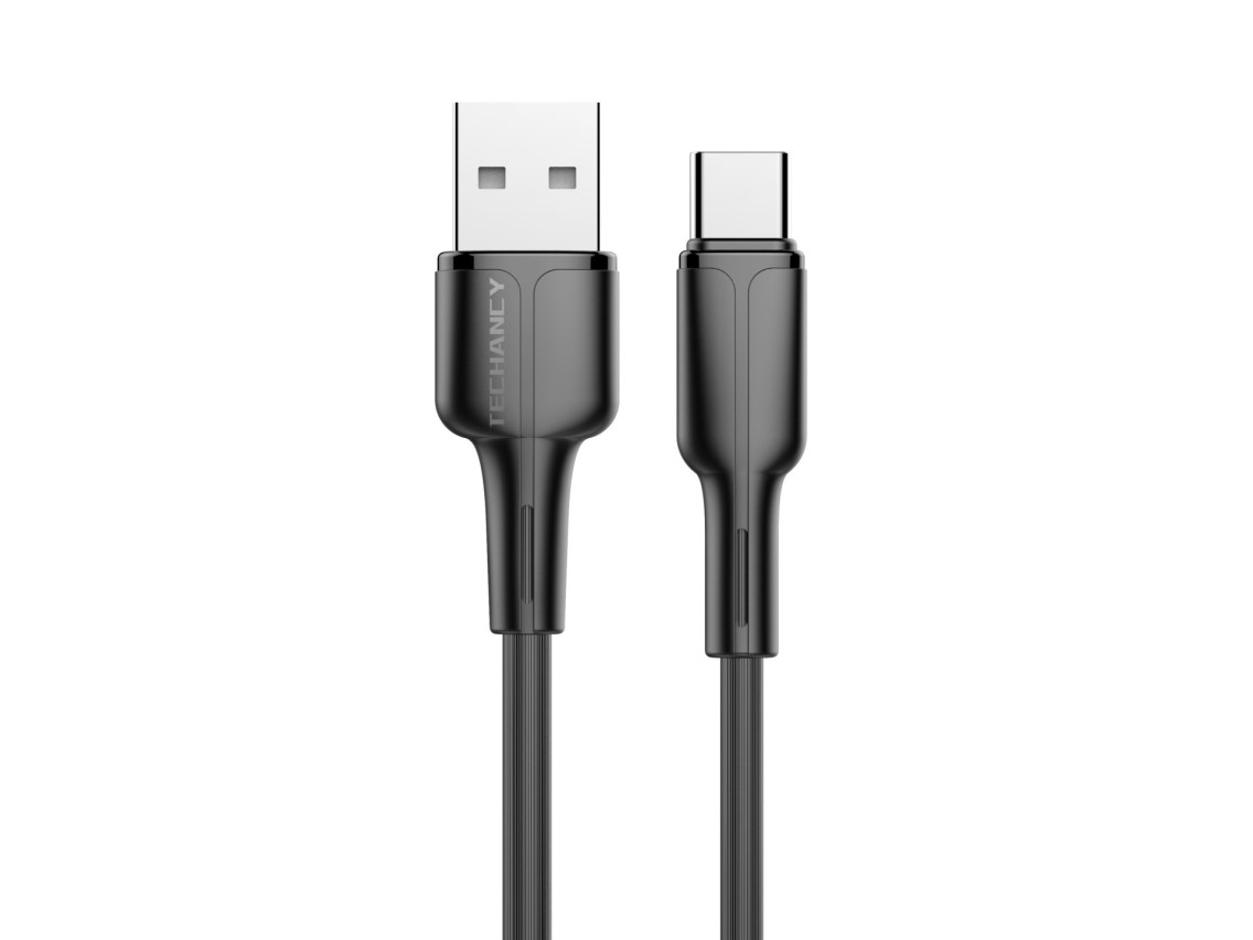 Techancy Cabo De Dados Usb-Type-C Preto 1m TB1715, Carregamento Rápido 2.4a, Suporta Transferência D