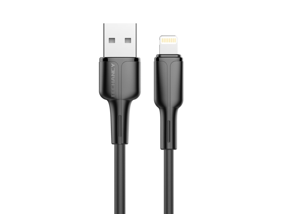 Techancy USB-Lightning Data Cable Black 1m TB1659, 2.4A Fast Charging, Supports Data Transfer, PVC M