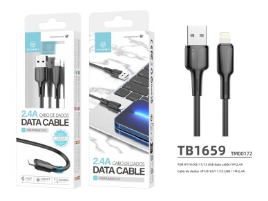 Techancy Cabo De Dados Usb-Lightning Preto 1m TB1659, Carregamento R�pido 2.4a, Suporta Transfer�nci