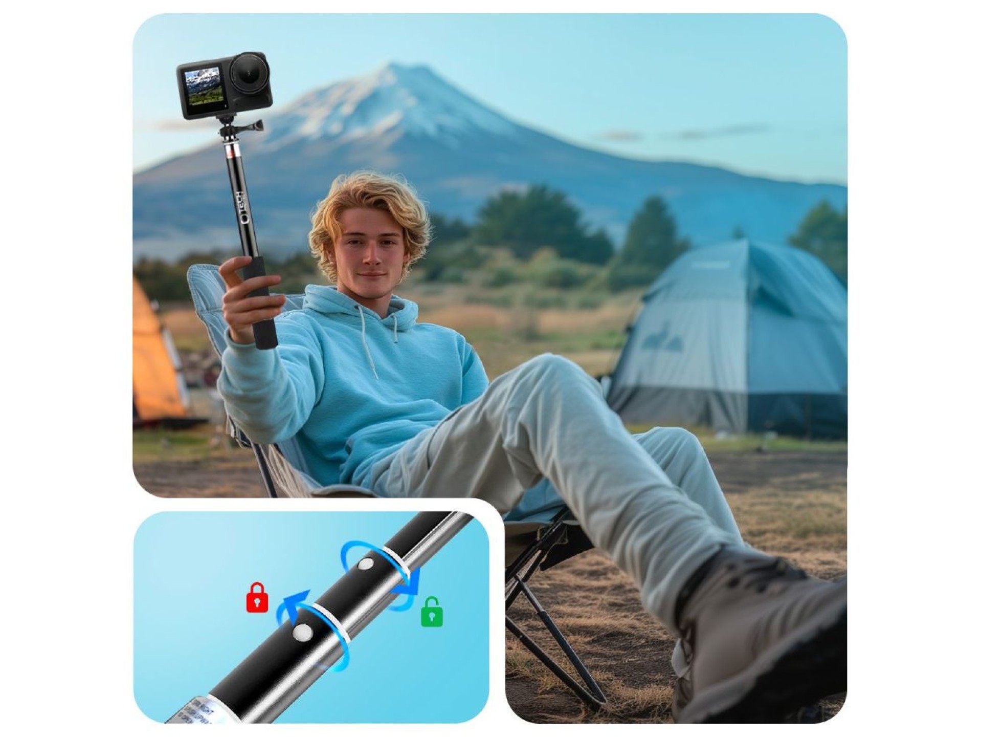 Monopad y palo selfie Tech-Protect GA100 para GoPro/DJI - Negro