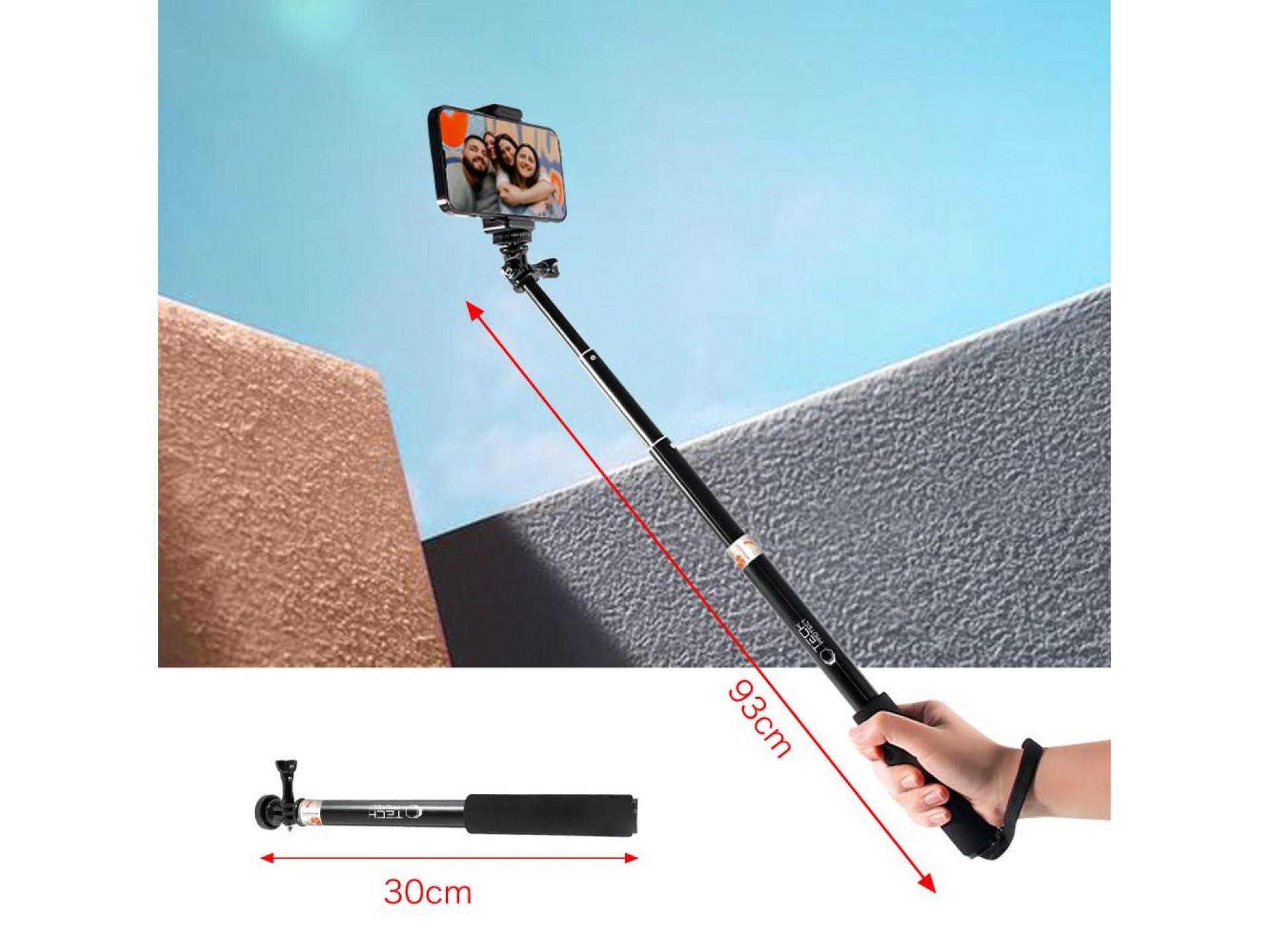 Monopad y palo selfie Tech-Protect GA100 para GoPro/DJI - Negro