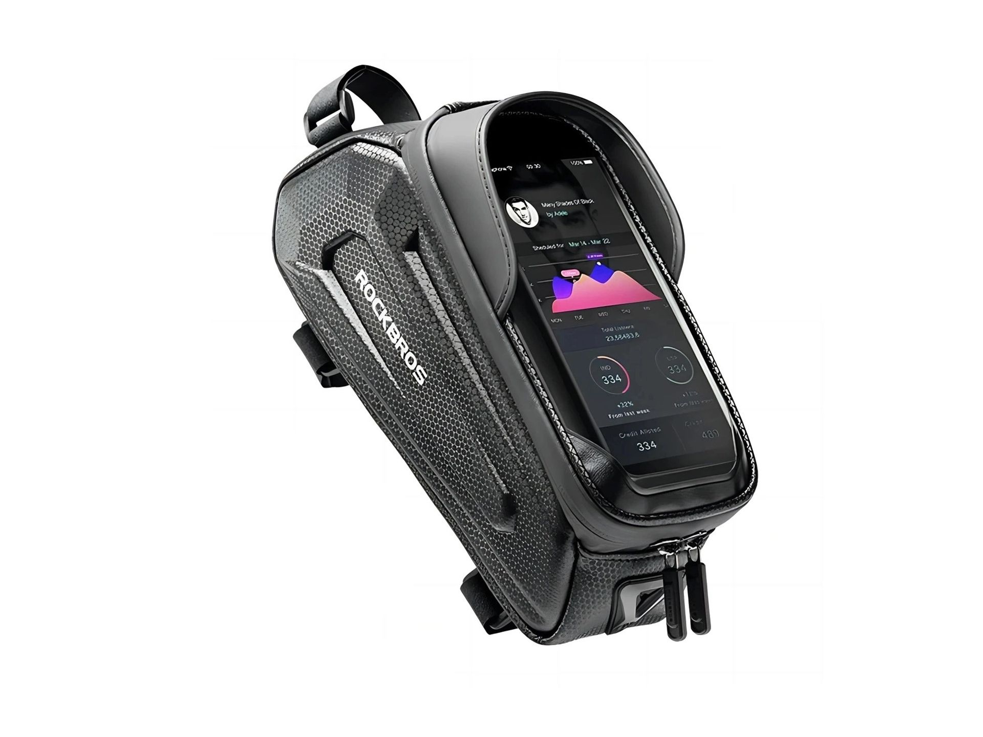 Bolsa de bicicleta Rockbros B68-1 para fixação no quadro, com bolso para celular, 1,7 l, preta.