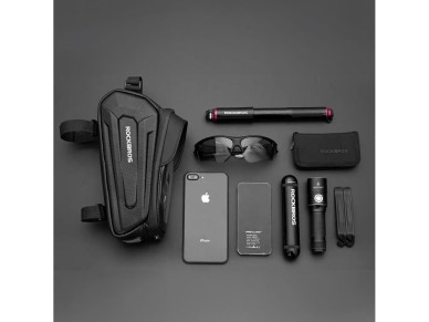 Bolsa de bicicleta Rockbros B68-1 para fixa��o no quadro, com bolso para celular, 1,7 l, preta.