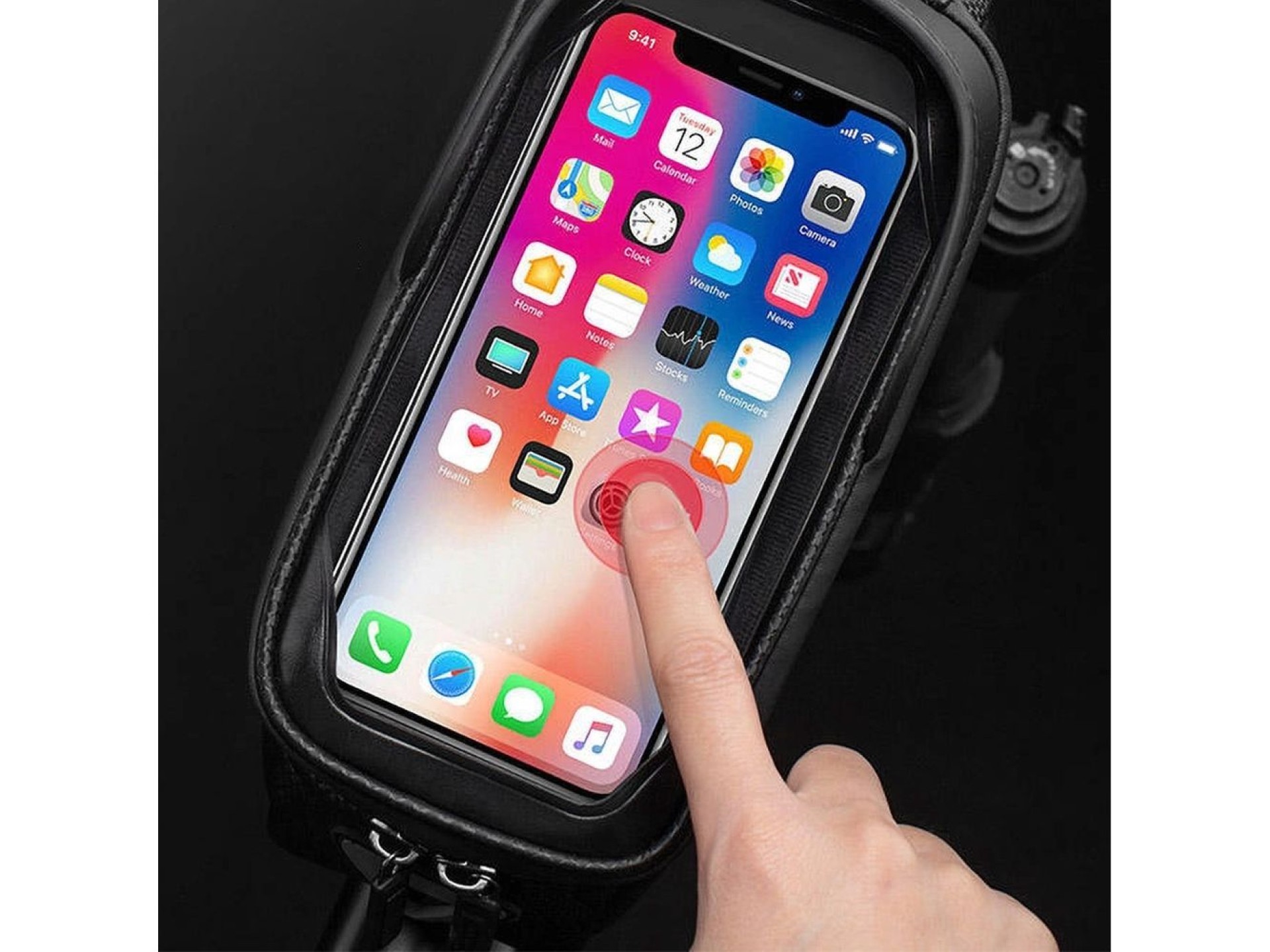 Bolsa de bicicleta Rockbros B68-1 para fixação no quadro, com bolso para celular, 1,7 l, preta.