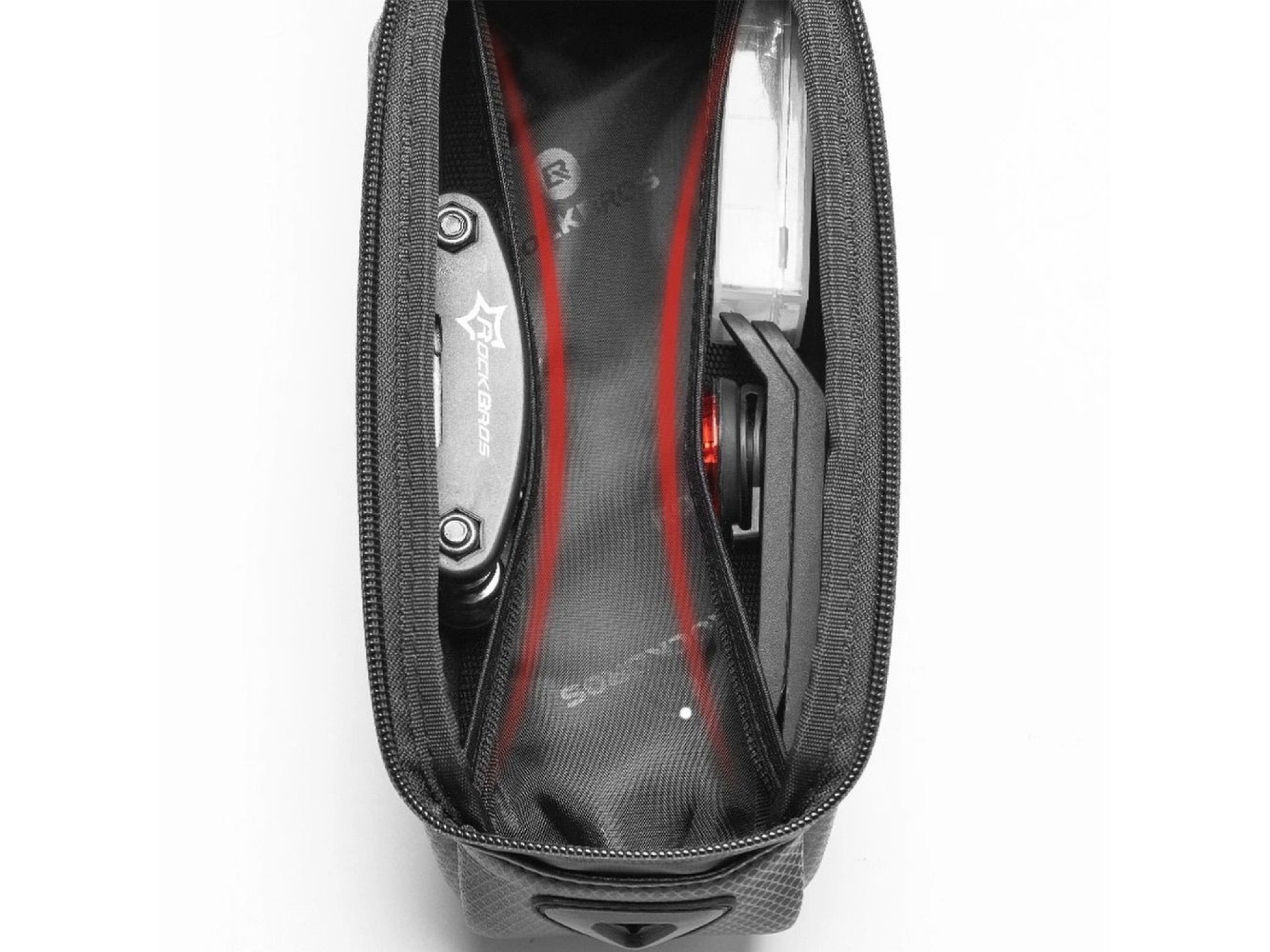 Bolsa de bicicleta Rockbros B68-1 para fixação no quadro, com bolso para celular, 1,7 l, preta.