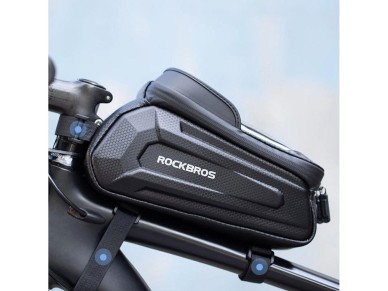 Bolsa de bicicleta Rockbros B68-1 para fixa��o no quadro, com bolso para celular, 1,7 l, preta.