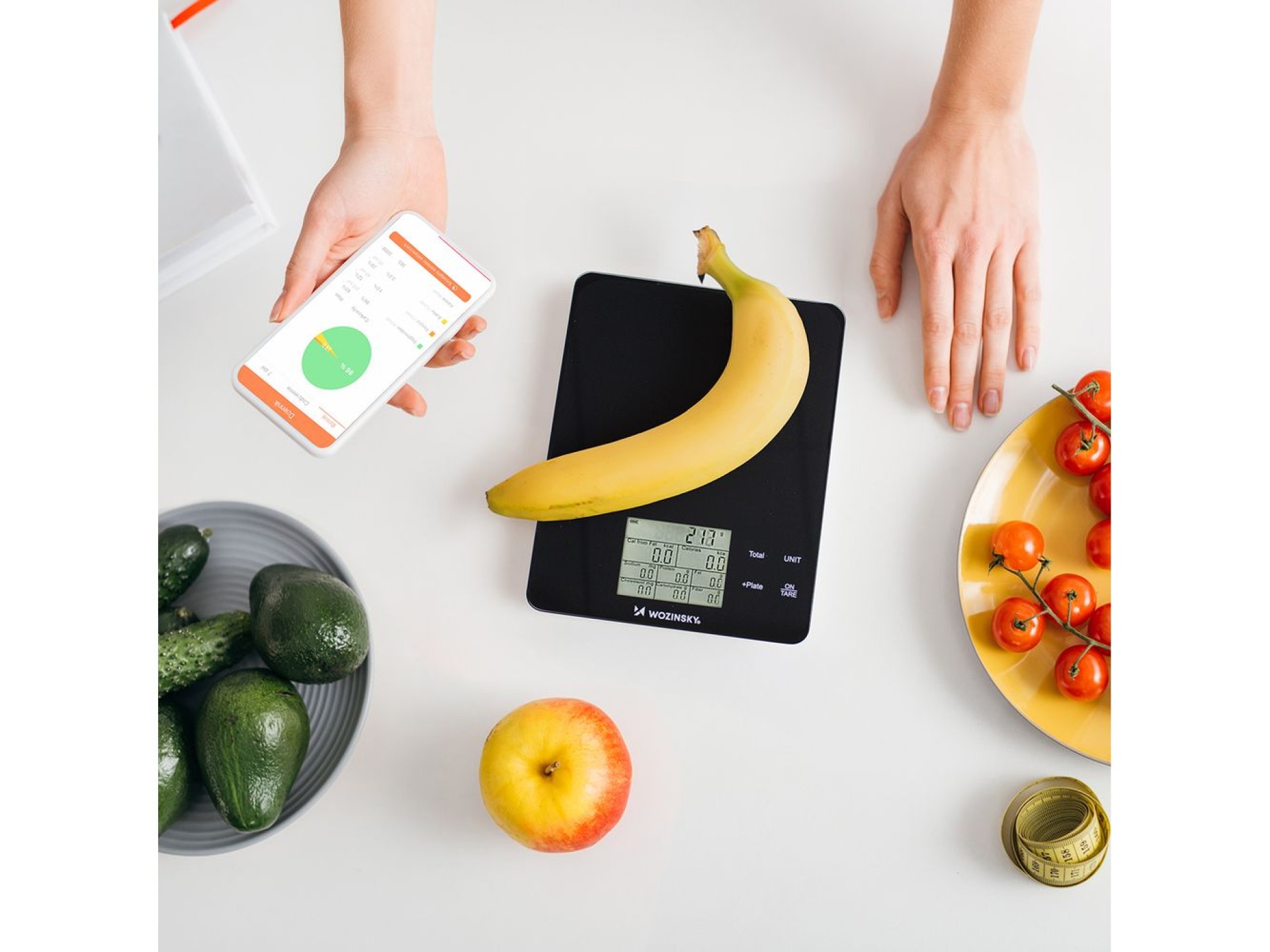 Balança de cozinha inteligente Wozinsky WIK-10 com visor digital e aplicativo Bluetooth - Preta