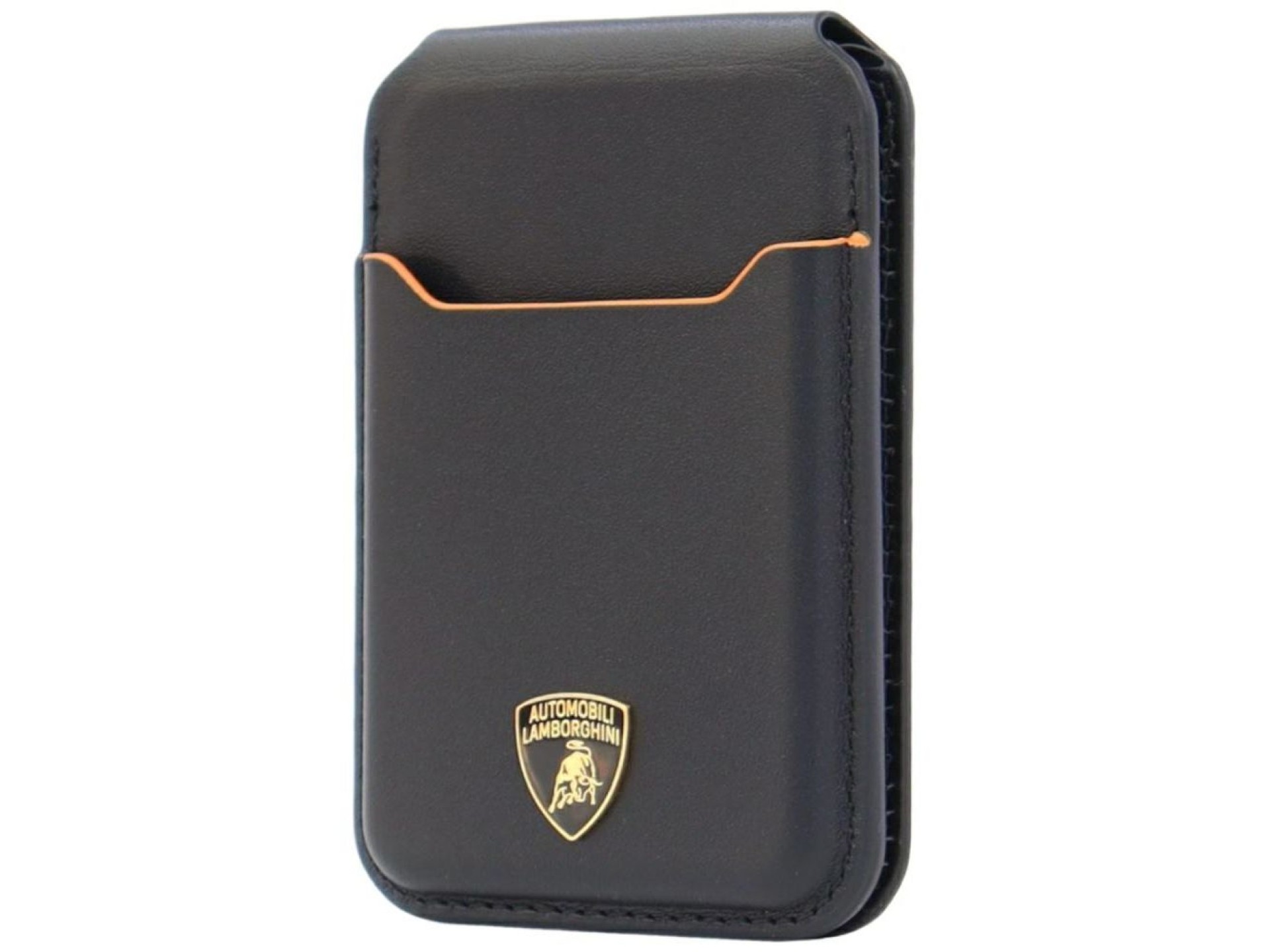 Carteira para celular Lamborghini D1 em couro genuíno com MagSafe - preta e laranja