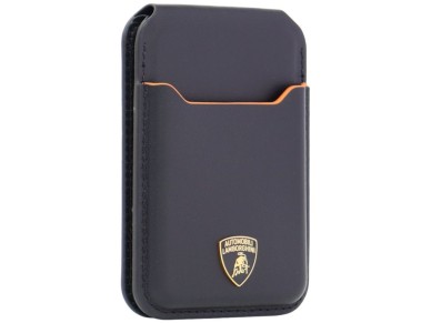 Carteira para celular Lamborghini D1 em couro genu�no com MagSafe - preta e laranja