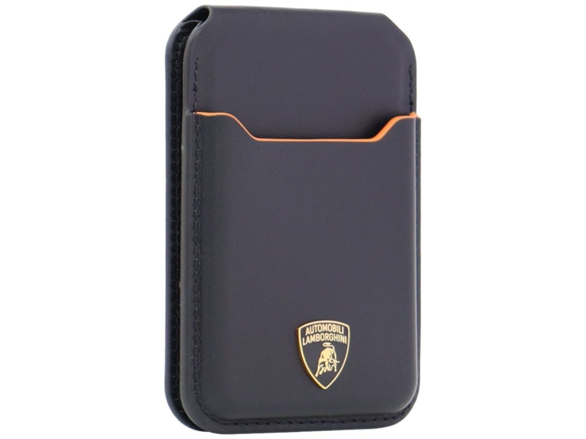 Carteira para celular Lamborghini D1 em couro genuíno com MagSafe - preta e laranja