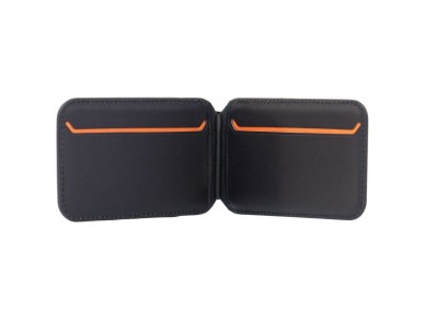 Carteira para celular Lamborghini D1 em couro genu�no com MagSafe - preta e laranja