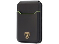 Carteira para celular Lamborghini D1 em couro genu�no com MagSafe - Preta e Verde