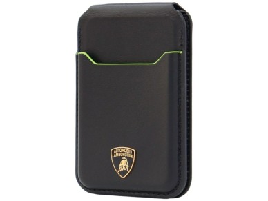 Carteira para celular Lamborghini D1 em couro genu�no com MagSafe - Preta e Verde
