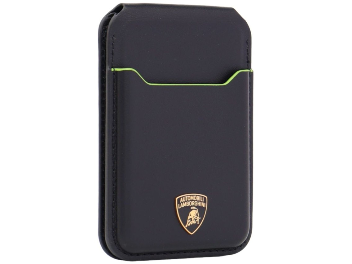 Lamborghini D1 Genuine Leather MagSafe Phone Wallet - Black and Green