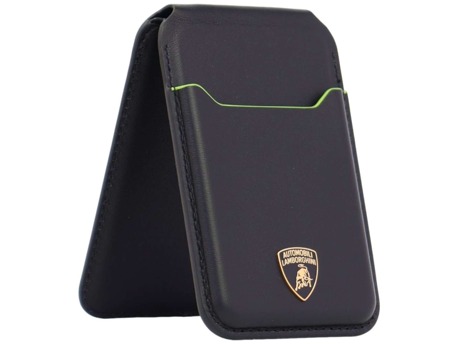 Lamborghini D1 Genuine Leather MagSafe Phone Wallet - Black and Green