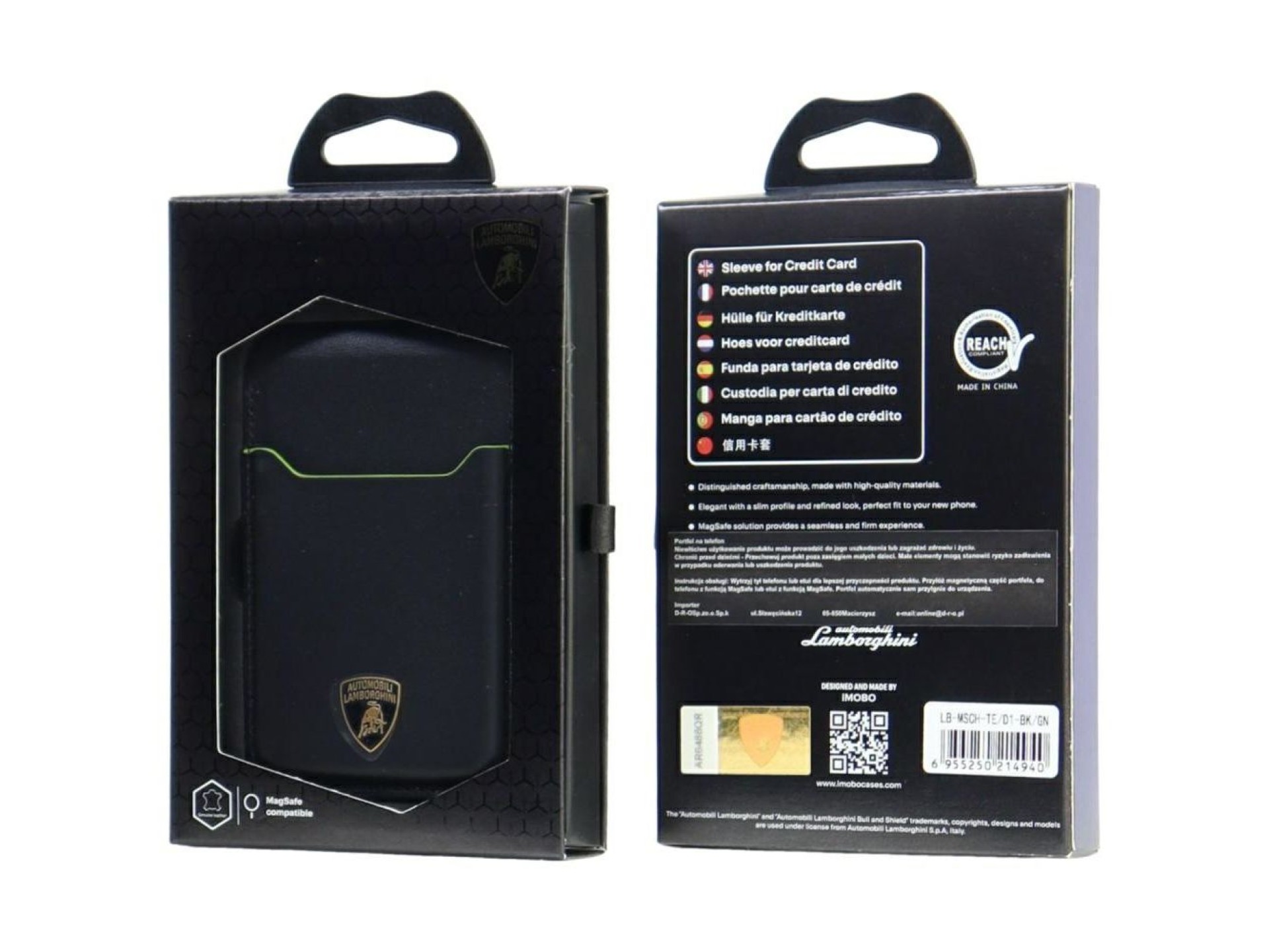 Lamborghini D1 Genuine Leather MagSafe Phone Wallet - Black and Green