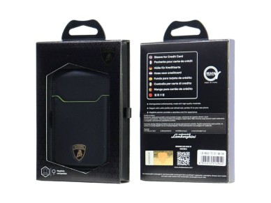 Carteira para celular Lamborghini D1 em couro genu�no com MagSafe - Preta e Verde
