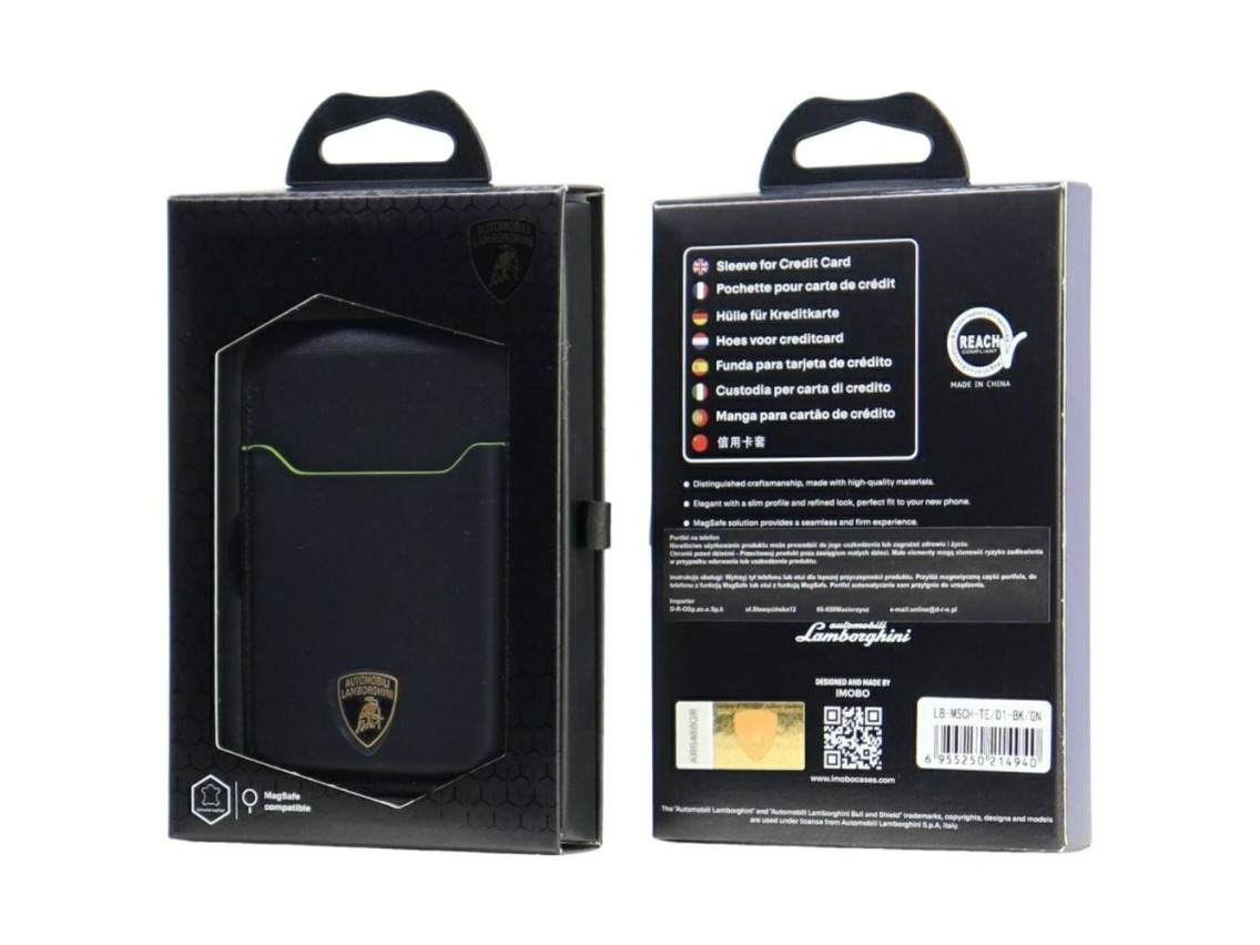Lamborghini D1 Genuine Leather MagSafe Phone Wallet - Black and Green