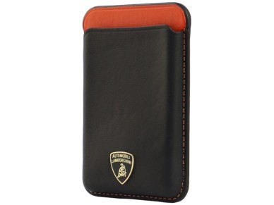 Carteira para celular Lamborghini Urus D8 em couro genu�no com sistema MagSafe e �m� - Preta e verme