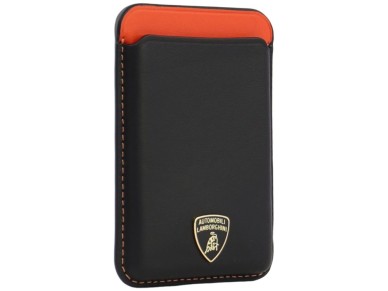 Carteira para celular Lamborghini Urus D8 em couro genu�no com sistema MagSafe e �m� - Preta e verme