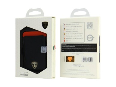 Carteira para celular Lamborghini Urus D8 em couro genu�no com sistema MagSafe e �m� - Preta e verme