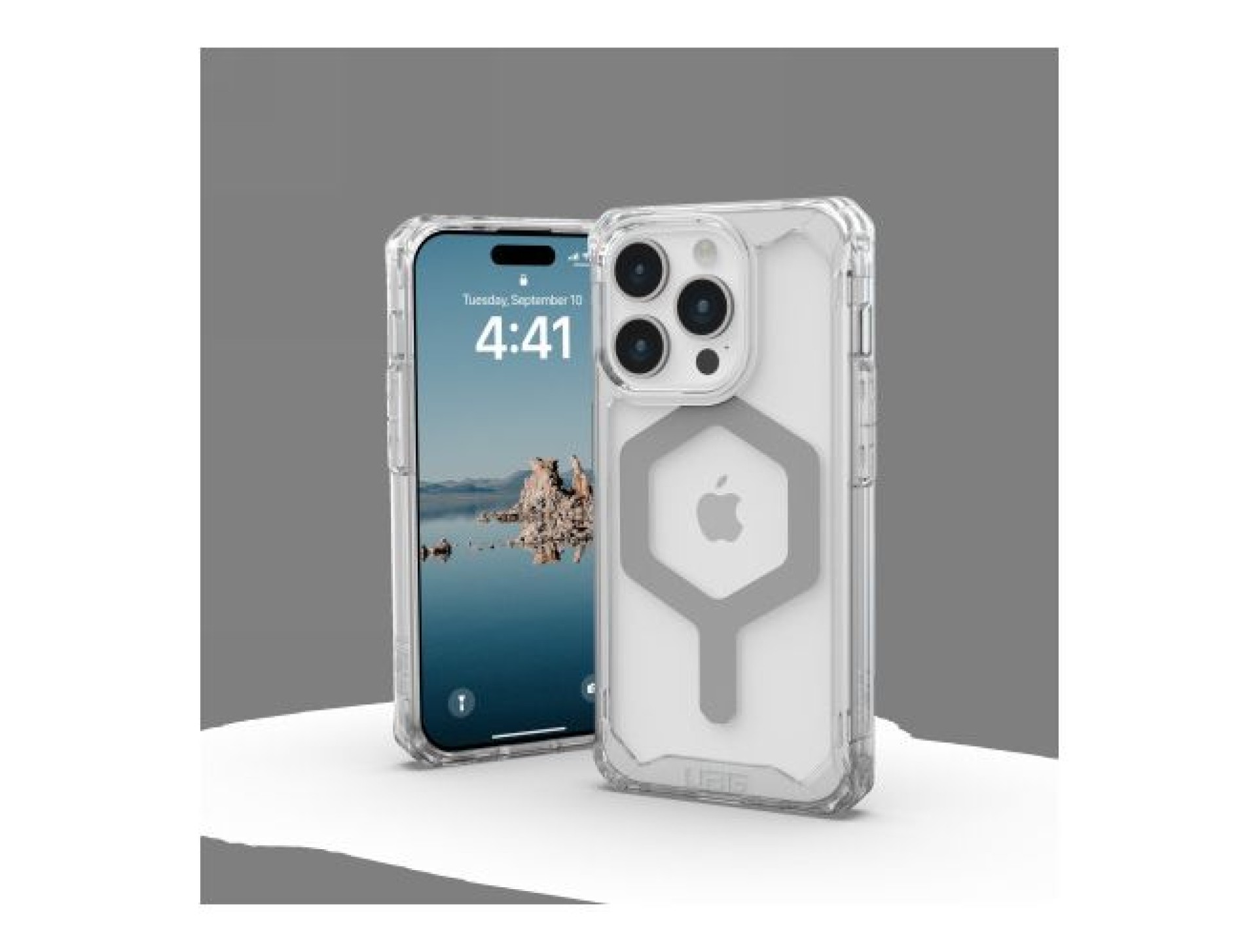 Capa UAG Plyo MagSafe para iPhone 15 Pro - transparente e prateada
