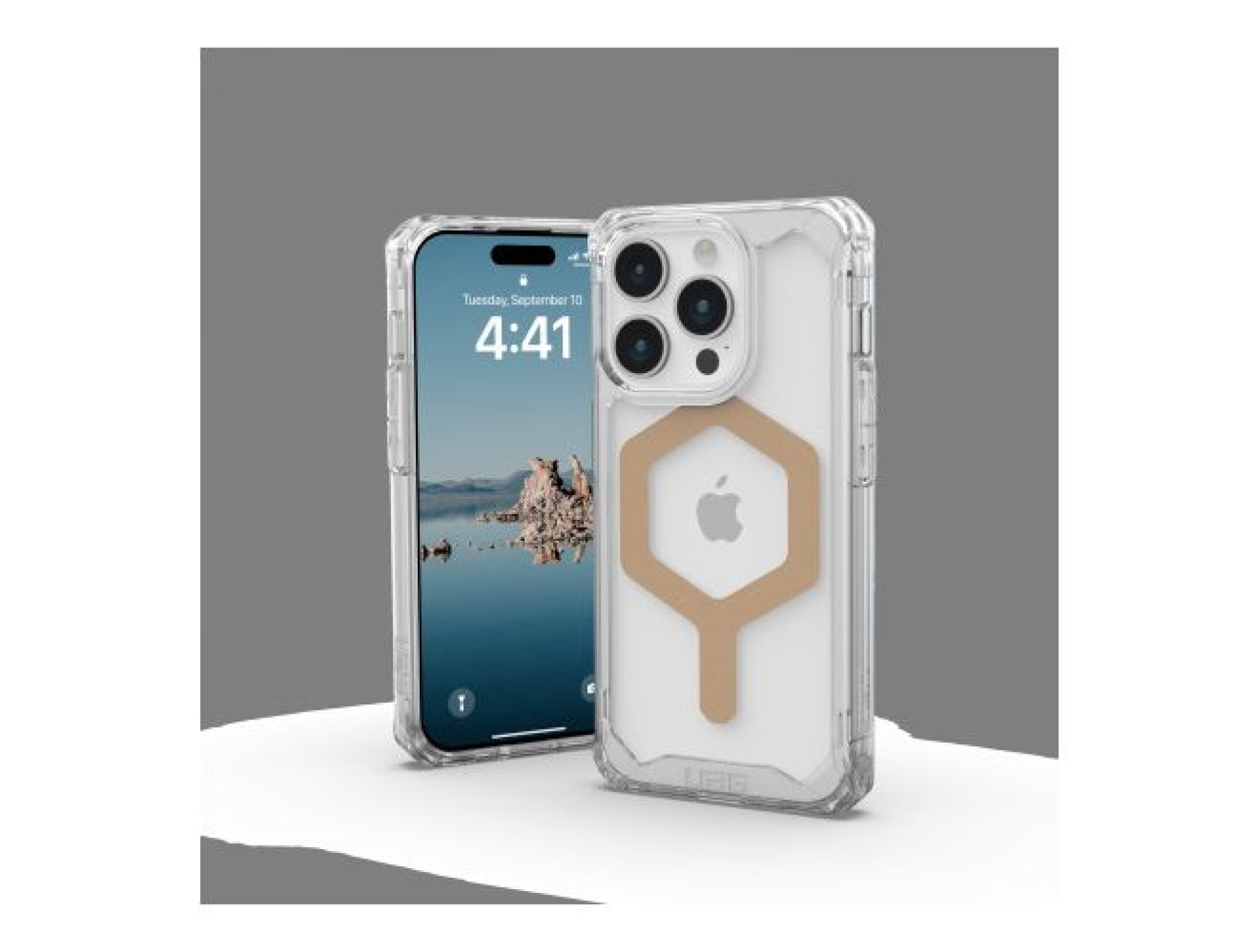 Funda UAG Plyo MagSafe para iPhone 15 Pro - transparente y dorada