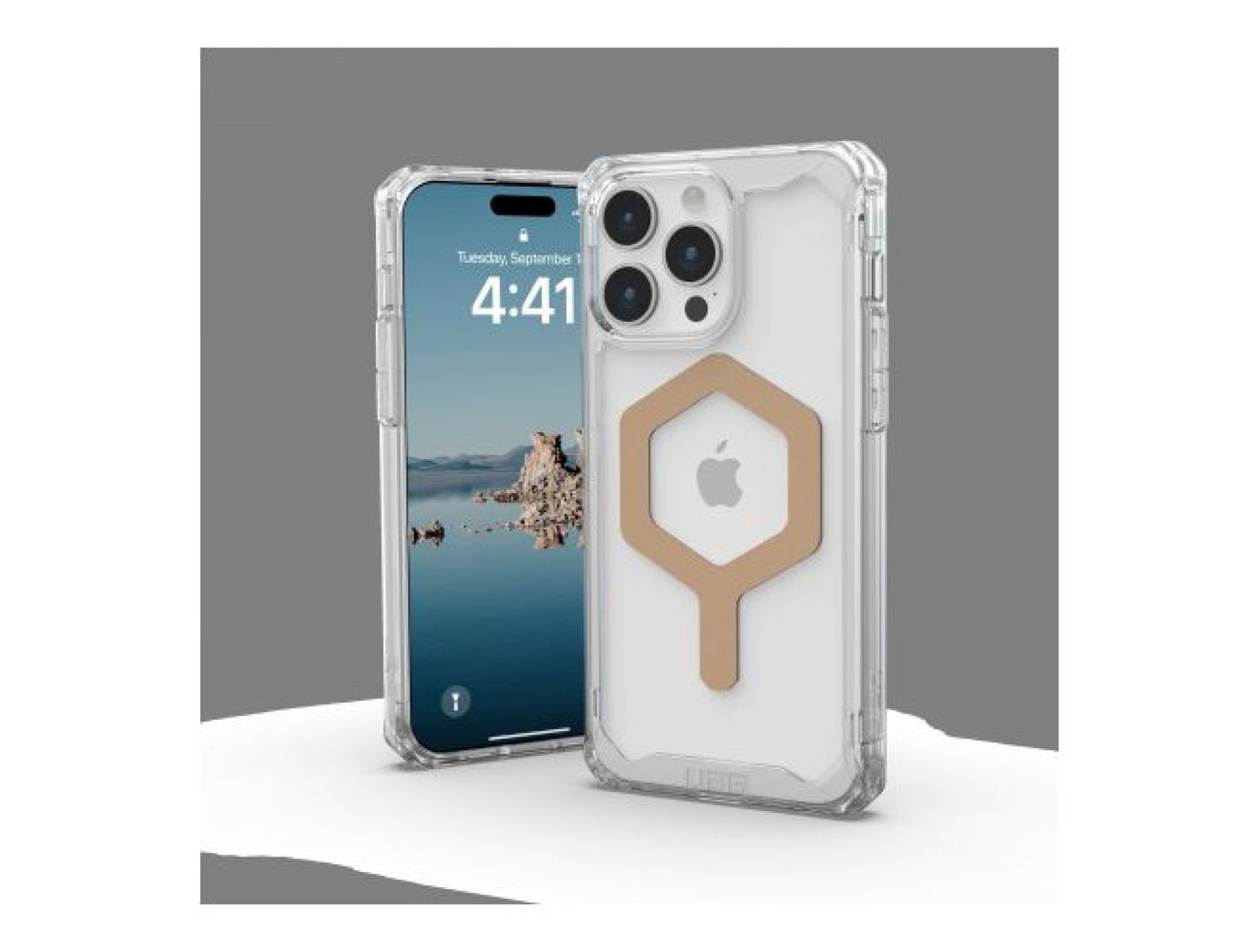 UAG Plyo MagSafe case for iPhone 15 Pro Max - transparent and gold